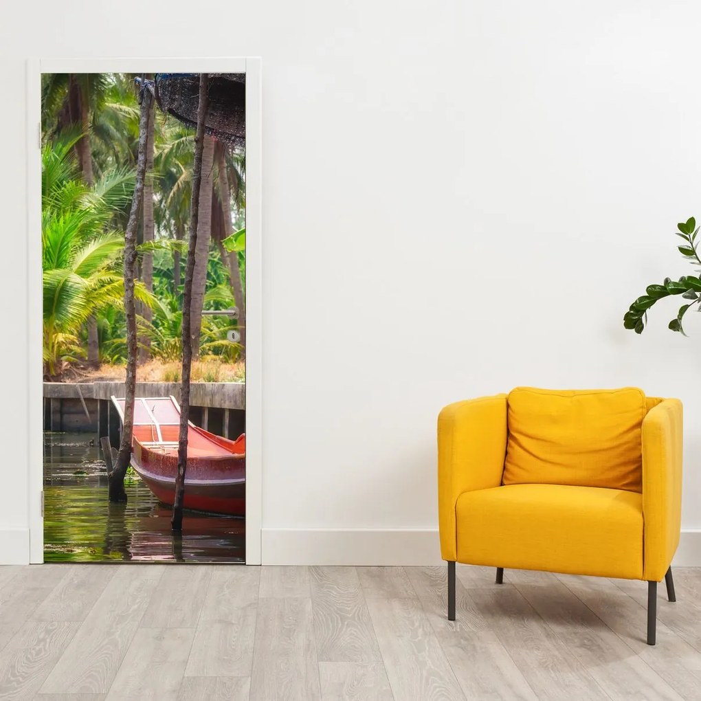 Fototapeta na drzwi - Drewniana łódź na kanale (95x205cm)