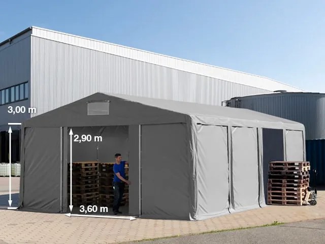 TOOLPORT 8x8m Namiot magazynowy - 3,0 m wysokość ścian bocznych z bramą przesuwną, PVC 850, szary, bez statyki - (79831)