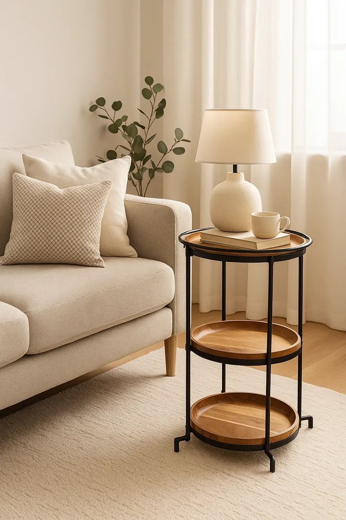 Drewniany stolik pomocniczy w loftowym stylu B5-E77