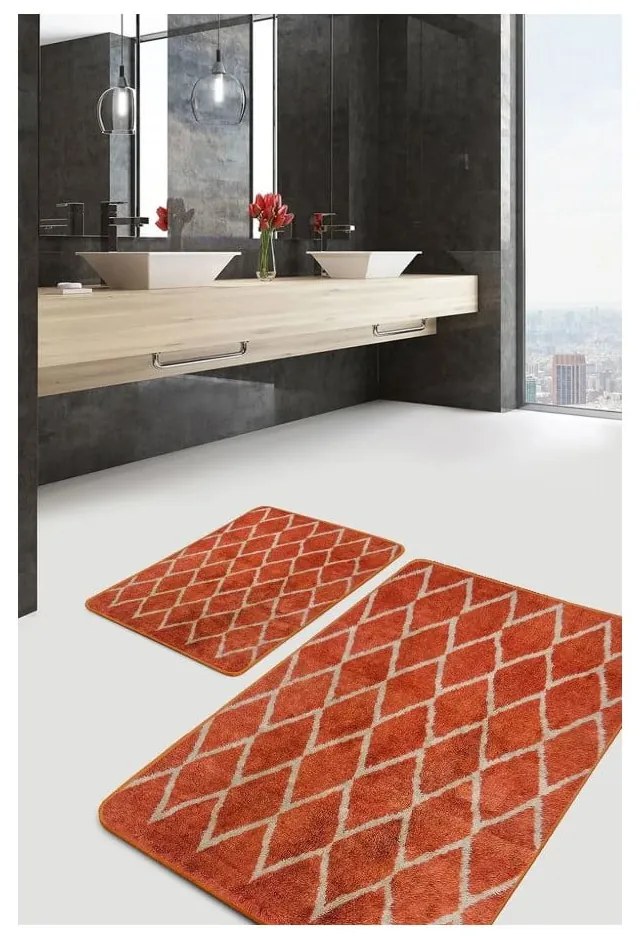 Aksamitne dywaniki łazienkowe w kolorze terakoty zestaw 2 szt. 60x100 cm – Mila Home