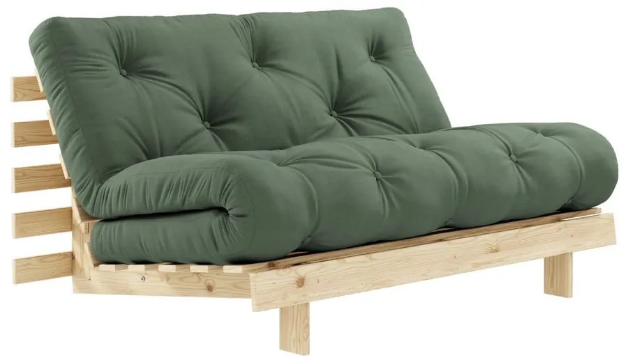 Sofa rozkładana z zielonym obiciem Karup Design Roots Raw/Olive Green