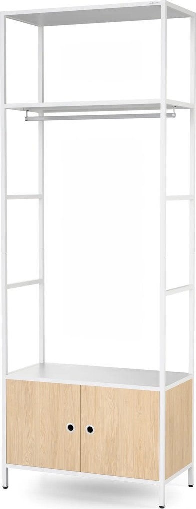 Regał biurowy otwarty z drążkiem na ubrania, do recepcji i poczekalni, metalowy, biały/dąb sonoma, 800x2200x400 mm: ARIEL Eco Design
