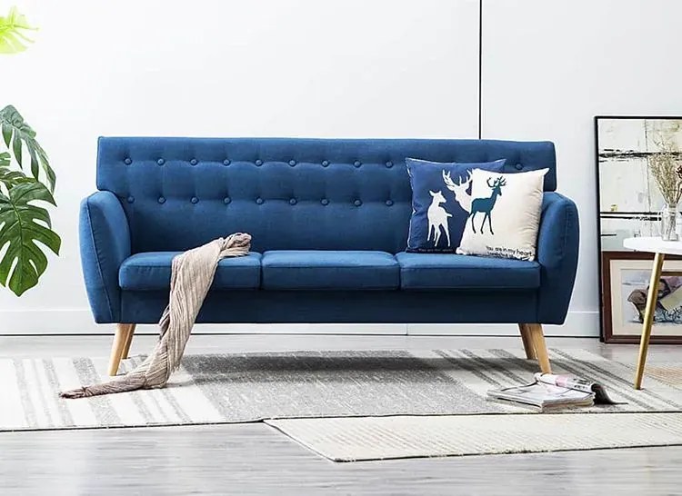 3 osobowa niebieska sofa pikowana F6-G11