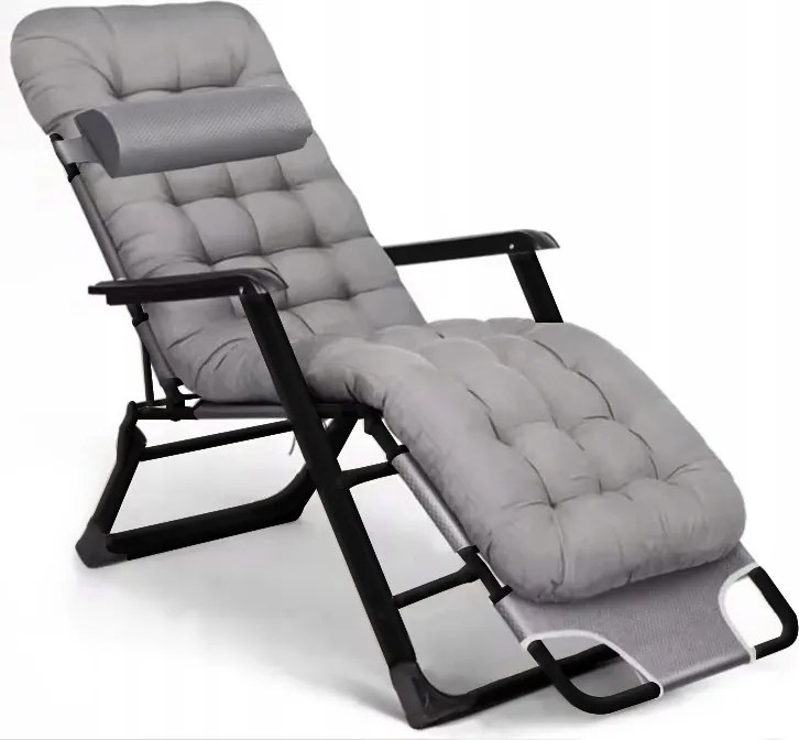 Leżak ogrodowy rozkładany Tossa, poduszka szara, stelaż czarny