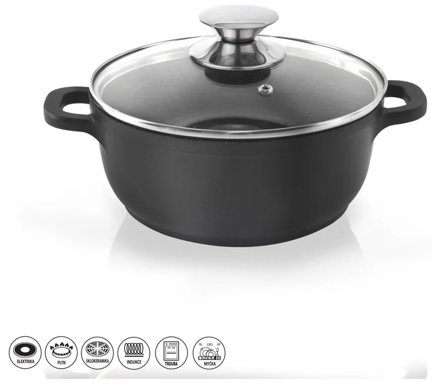 Garnek z powierzchnią nieprzywierającą Pfluon Granit i szklaną pokrywką Orion Grande, ⌀ 20 cm