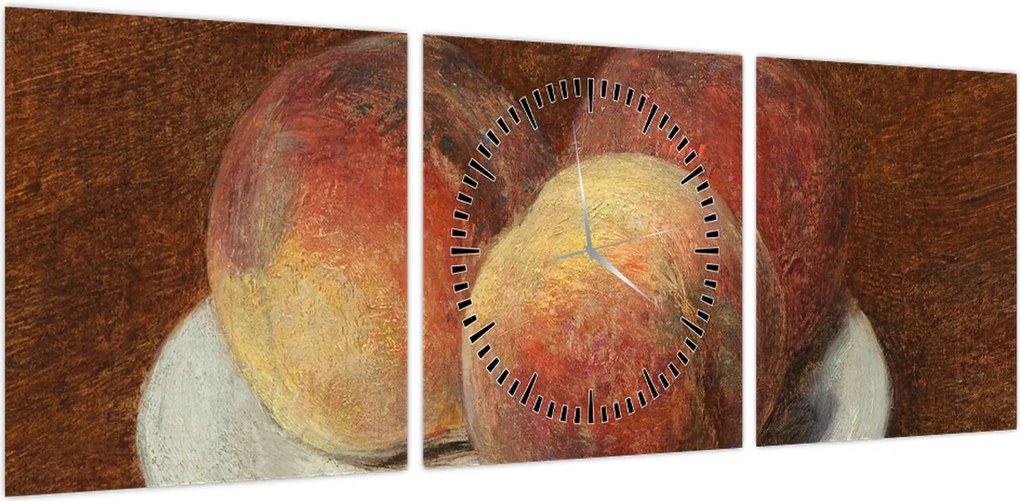 Obraz - Henri Fantin-Latour, Three Peaches on a Plate, reprodukcje (z zegarem) (90x30 cm)
