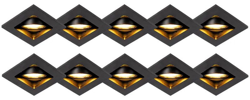 Zestaw 10 czarnych wpuszczanych reflektorów regulowanych - Qure