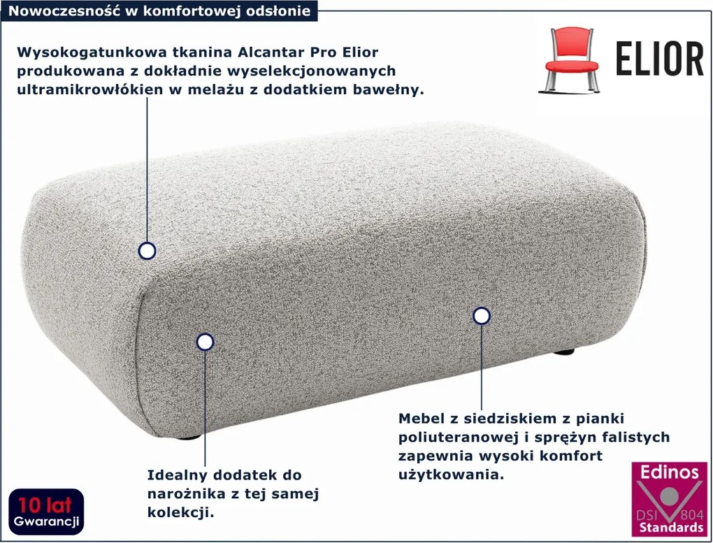 Jasnoszara pufa prostokątna do salonu nowoczesnego H4-R34