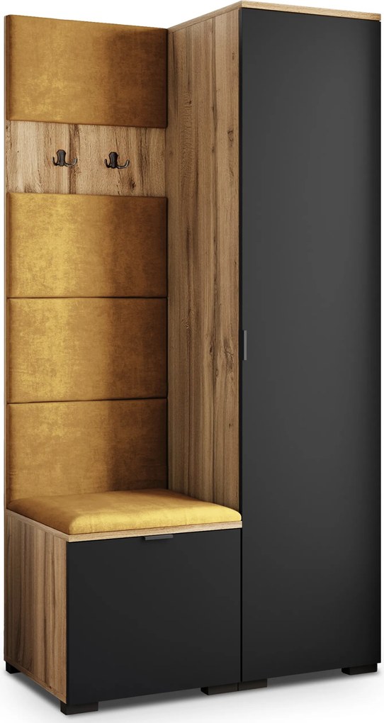 Masseno Garderoba LORI 95/181/51 cm Nowoczesna Szafa do Przedpokoju Dąb wotan, MONOLITH 48 (Żółty)