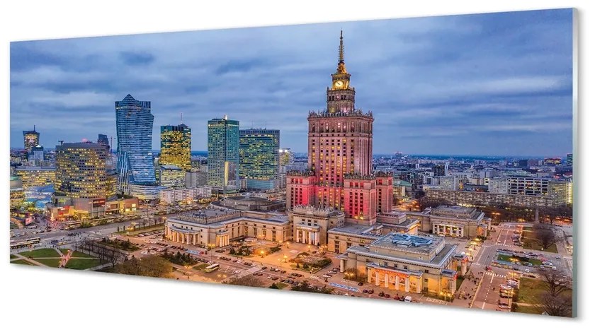 Obraz na szkle Warszawa Panorama zachód słońca