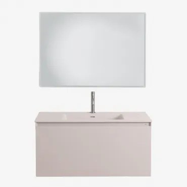 Zestaw Wiszących Mebli Łazienkowych Zintegrowany Z Umywalką Macrae Nature & Prostokątna Lampa Led I Przeciwmgielna 100x70 Cm Riben & Szczotkowana Szar