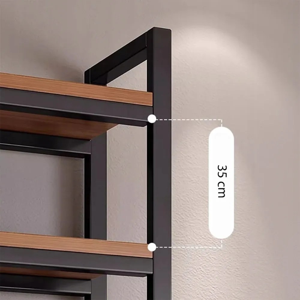 Czarna biblioteczka z metalową ramą, 5 półek z dolną półką — 190x60x30 cm