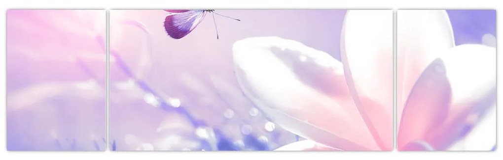Obraz - Motyl lecący do kwiatu (170x50 cm)