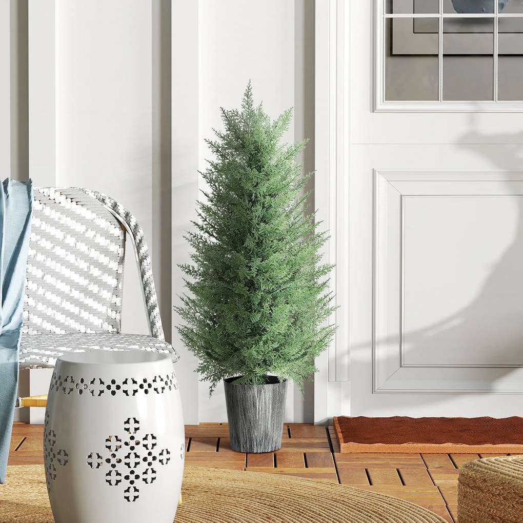 HOMCOM Zestaw 2 szt. Sztuczne drzewa cyprysowe duże 90cm Roślina sztuczna, plastik Sztuczne rośliny w doniczce 15 x 15 x 90 cm Zielony | Aosom PL