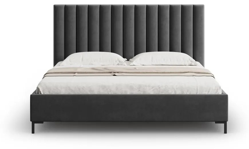 Ciemnoszare tapicerowane łóżko dwuosobowe ze schowkiem i stelażem 140x200 cm Casey – Mazzini Beds