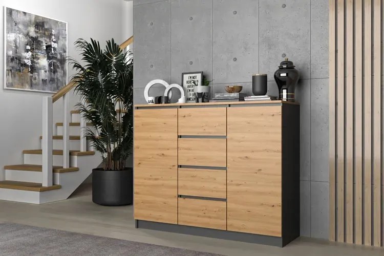 Komoda Industrialna Dąb Artisan + Antracyt F4-T92