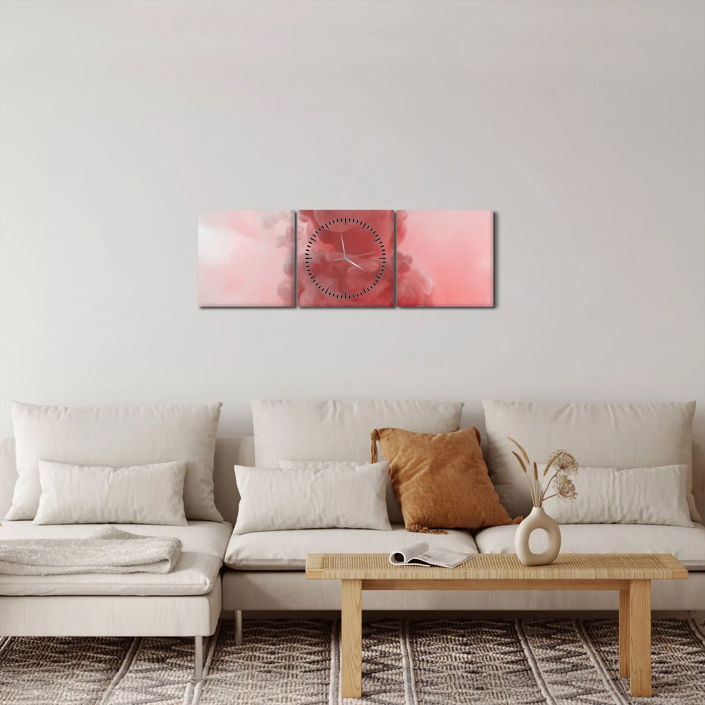 Obraz czerwonego dymu (z zegarem) (90x30 cm)