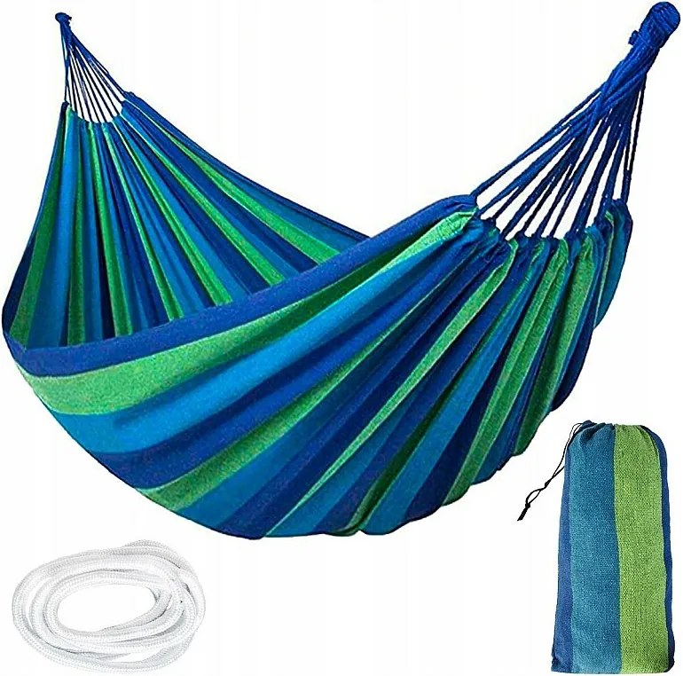 Hamak Ogrodowy Wielokolorowy z Wytrzymałego Bawełnianego Materiału dla Dwojga, Przenośny i Łatwy w Montażu, 150 x 200 cm