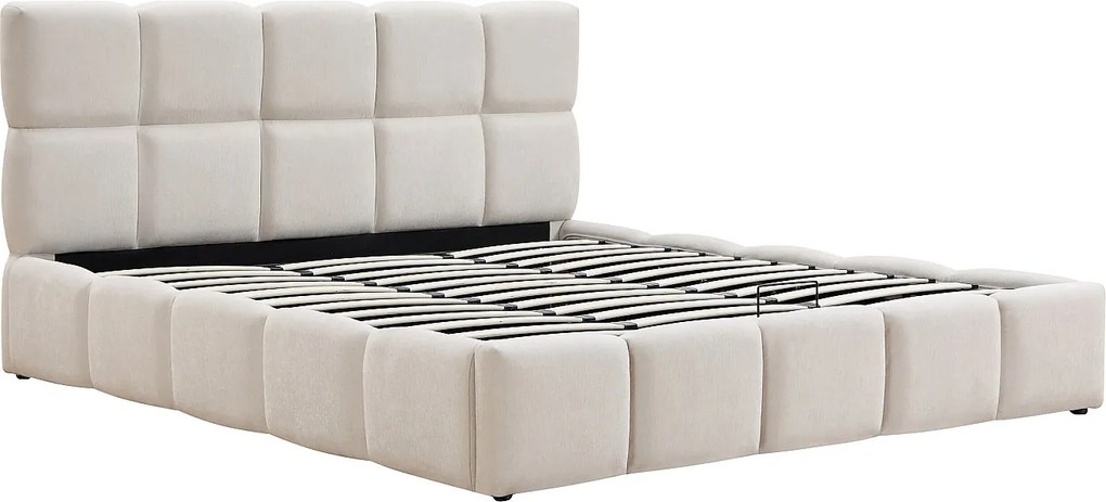 Łóżko ze skrzynią 160 x 200 cm – Tkanina – Beżowe - DILUDO