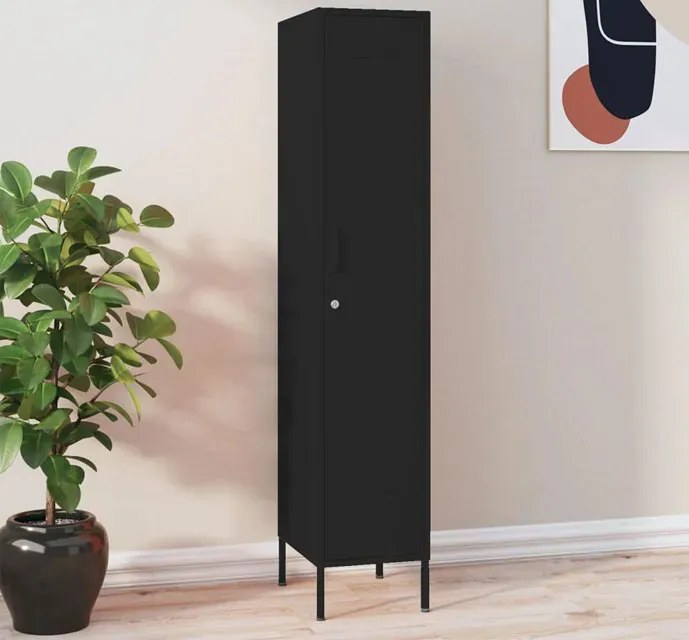 Czarna metalowa szafa gospodarcza z 4 półkami A8-Z00