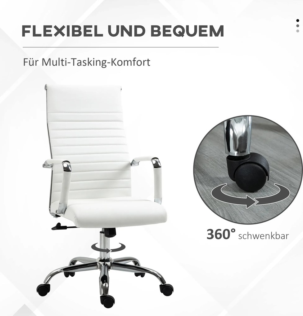 Vinsetto Fotel biurowy obrotowy regulacja wysokości skóra PU biały 54x62x114cm | Aosom PL