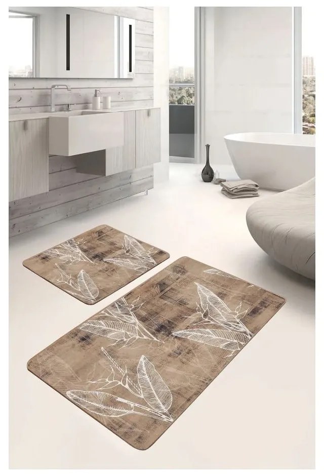Brązowe aksamitne dywaniki łazienkowe zestaw 2 szt. 60x100 cm – Mila Home