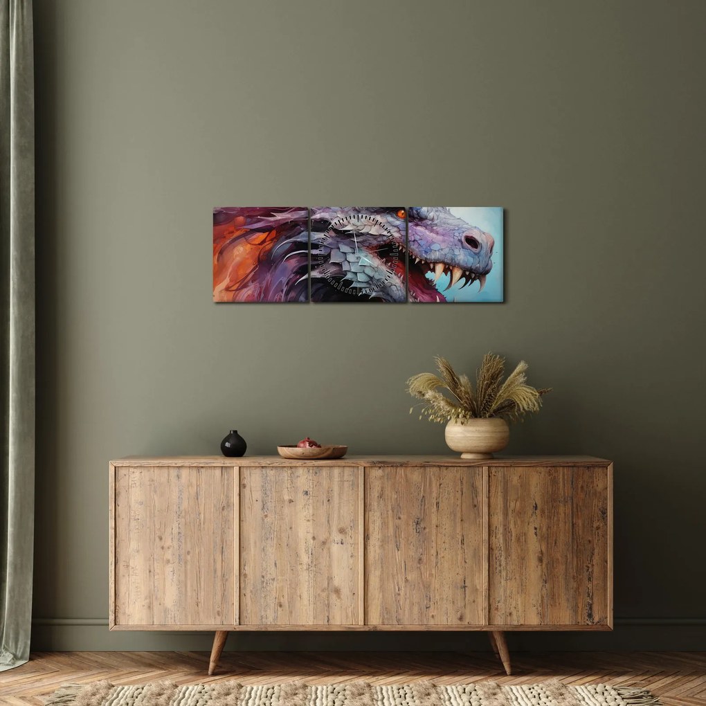 Obraz - Ilustracja przedstawiająca smoka (z zegarem) (90x30 cm)