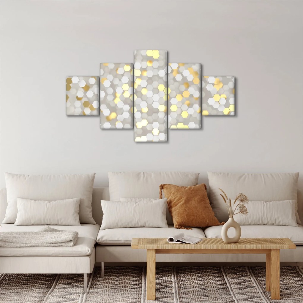 Obraz - Złoto - białe sześciokąty (125x70 cm)