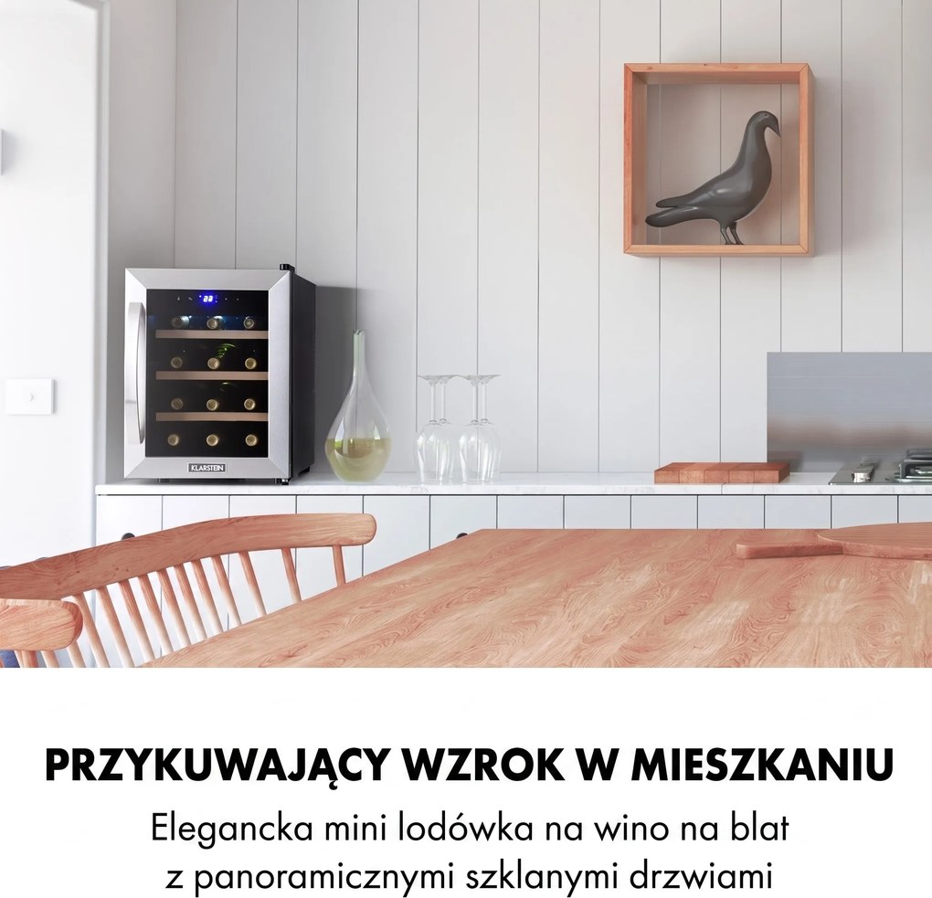 Klarstein Reserva 35cm 12 Butelek Winiarka Wolnostojąca Srebrny