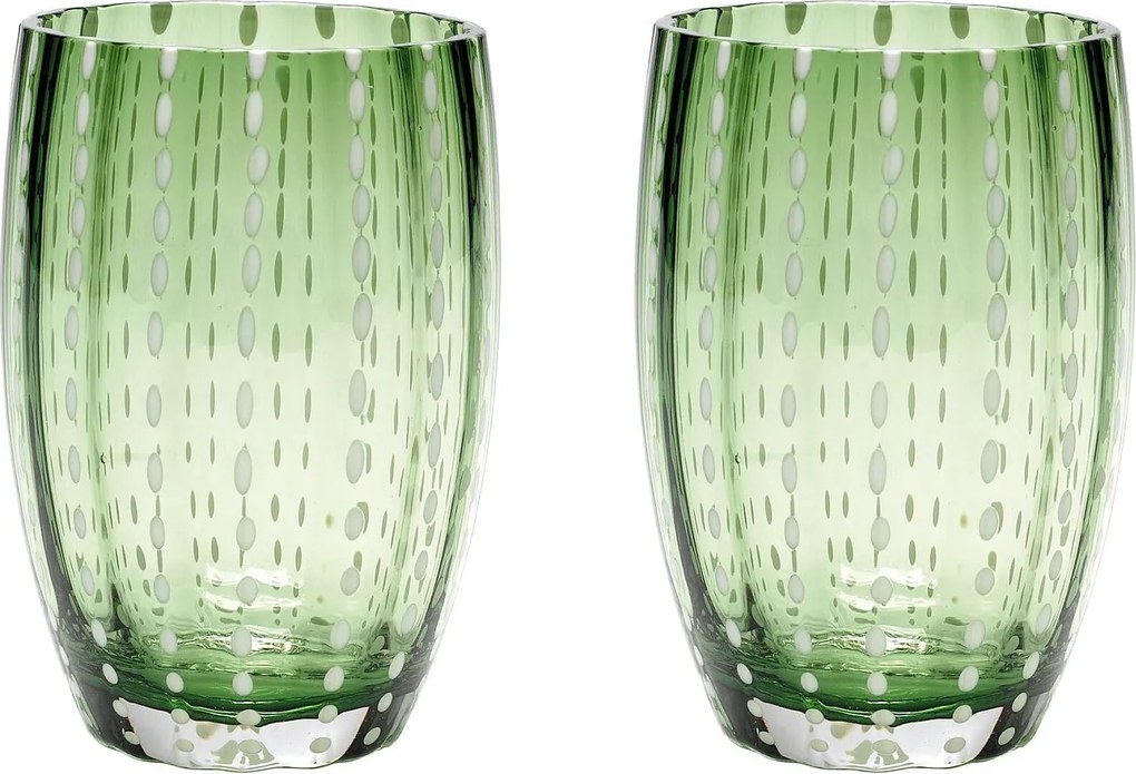 Zafferano Perle English Green zestaw 2 szklanek dmuchane szkło, 32 cl, ręcznie robione