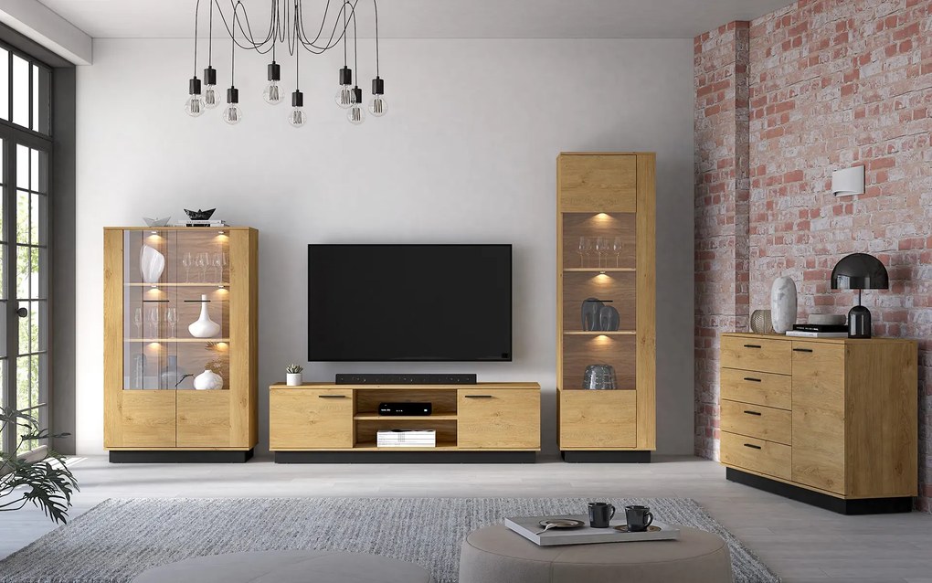 Szafka RTV BRONX 2D 170cm dąb/czarna ML MEBLE