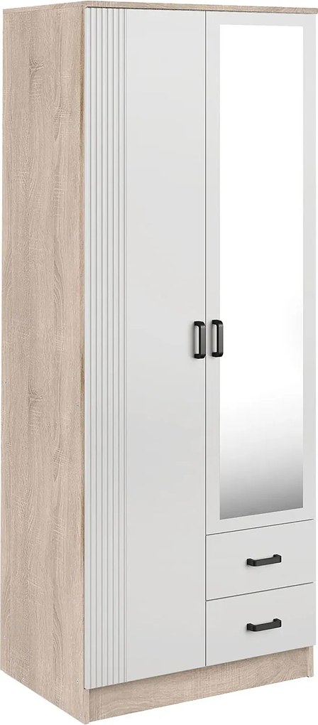 Skandynawska szafa z lustrem dąb sonoma + biały T1-H89