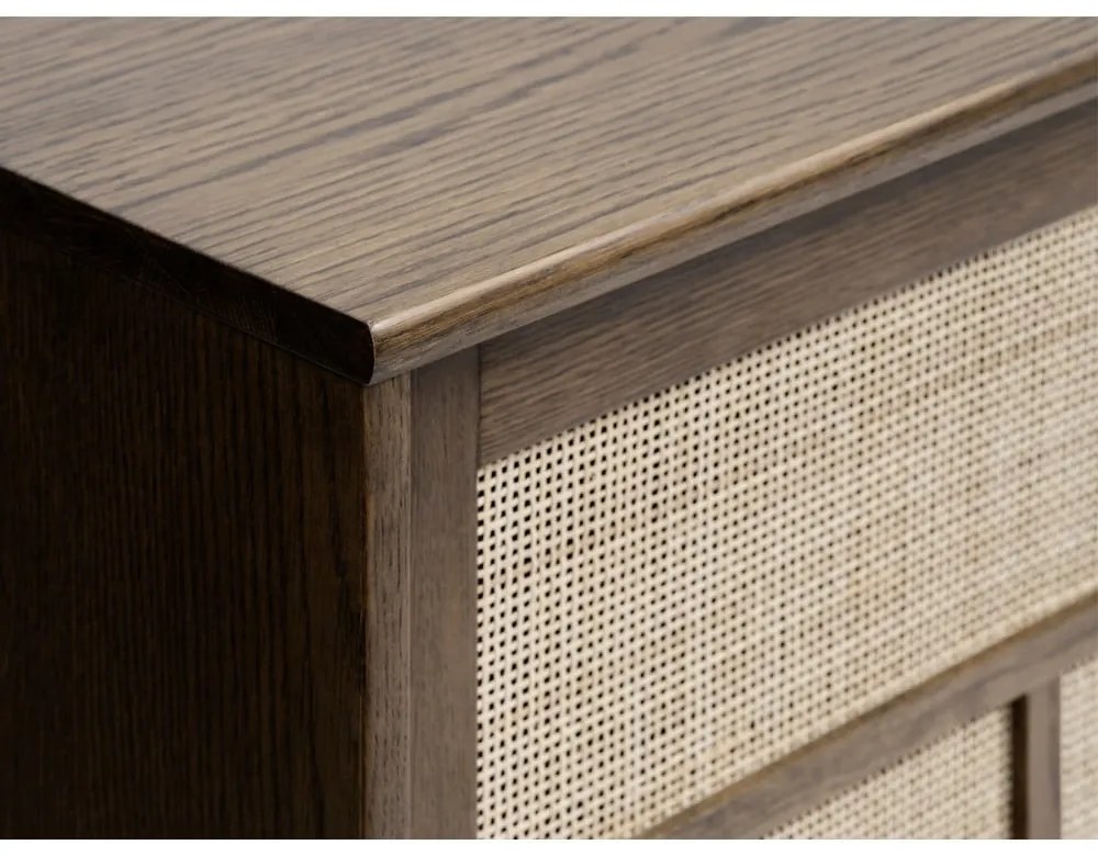 Ciemnobrązowa niska komoda w dekorze dębu z drzwiami przesuwnymi 180x80 cm Barrali – Unique Furniture