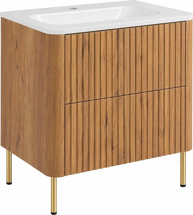 Szafka łazienkowa 60, Dąb craft, z umywalką, nogi złote, 60,7 x 44,4 x 64,9 cm
