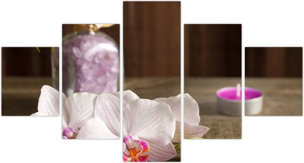 Obraz - Świeca i orchidee (125x70 cm)
