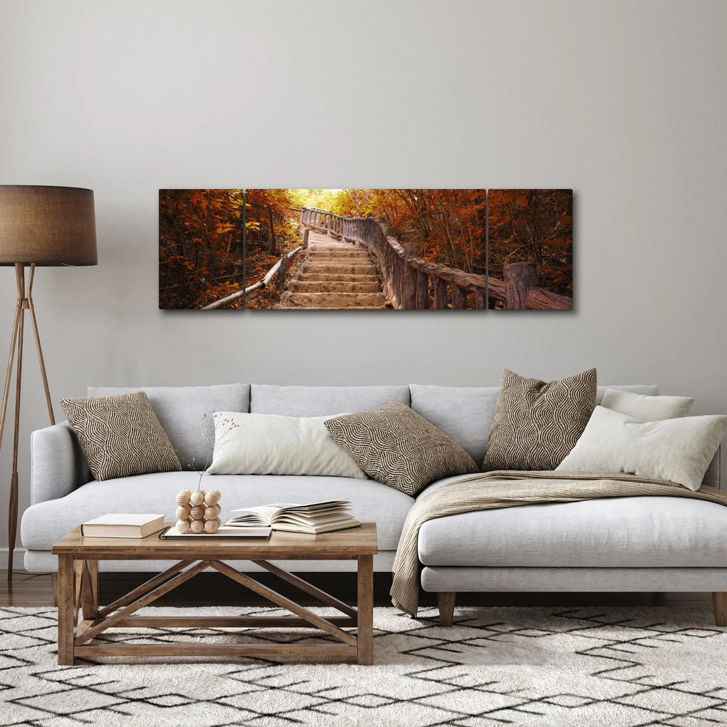 Obraz - Schody w naturze jesienią (170x50 cm)