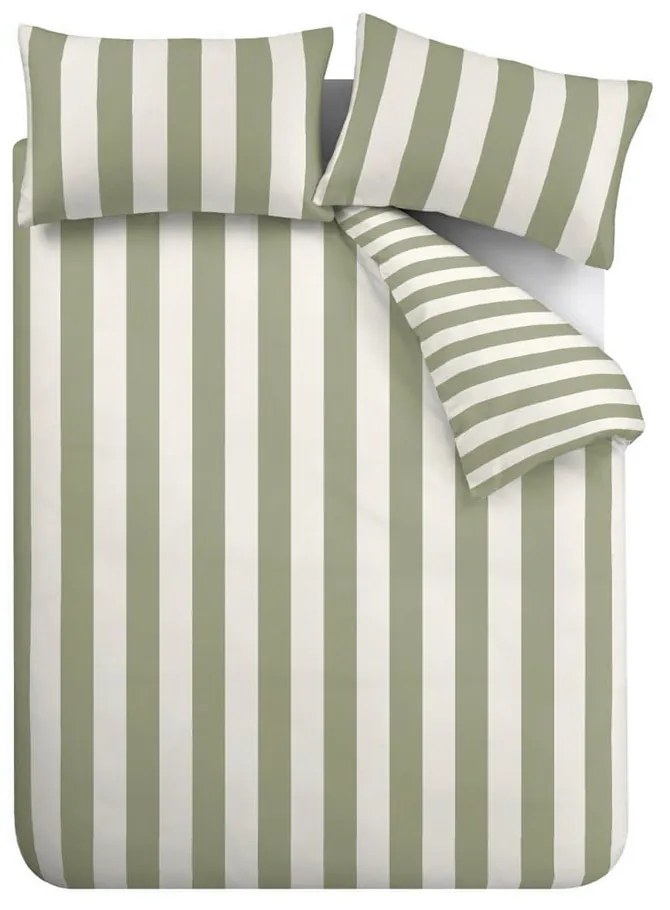 Zielono-kremowa pościel dwuosobowa 230x220 cm Cove Stripe – Catherine Lansfield