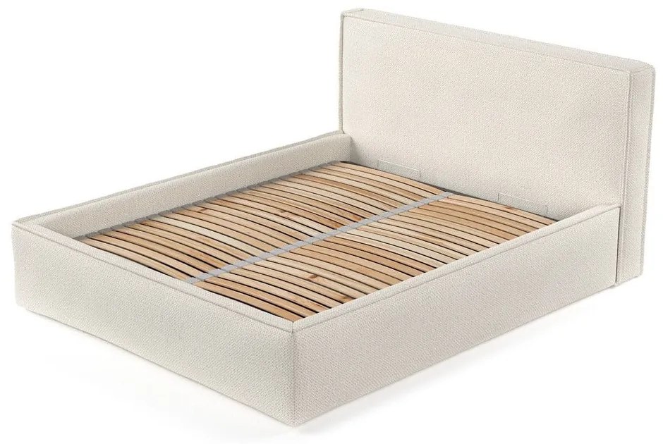 Beżowe tapicerowane łóżko dwuosobowe ze schowkiem ze stelażem 200x200 cm Lounge L – Maison de Rêve