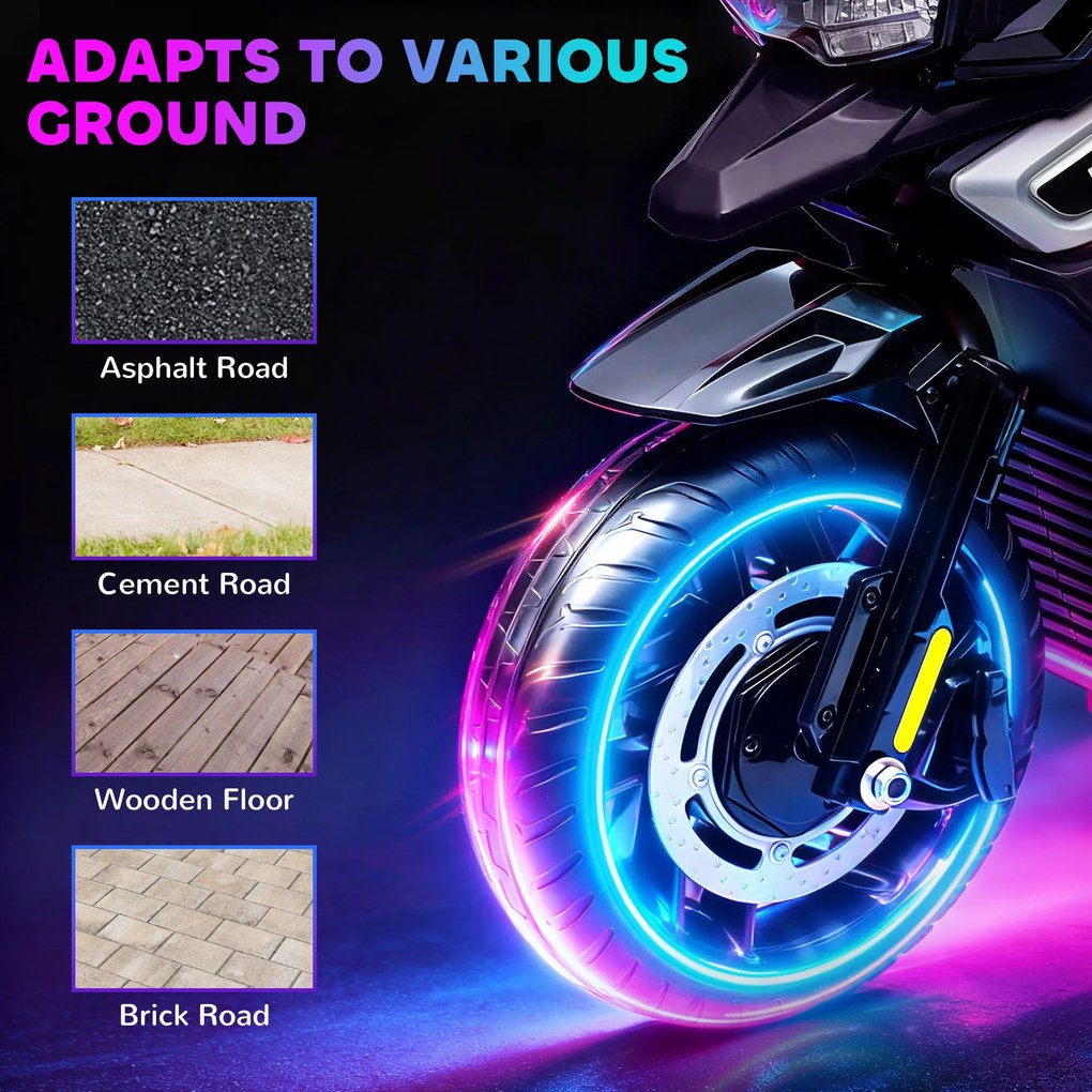 AIYAPLAY Elektryczny motocykl dla dzieci 18-36 miesięcy, pojazd do siadania, kółka pomocnicze, światła, muzyka, tworzywo sztuczne, stal, Schwarz