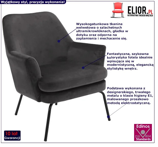 Welwetowy fotel ciemnoszary Erim 4X