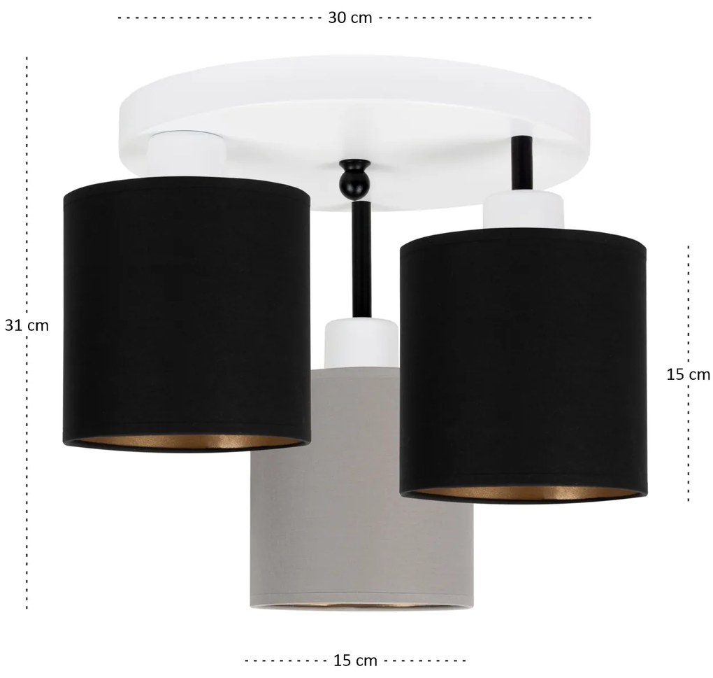 Lampa sufitowa biała trzypunktowa z szaro-czarnymi abażurami C-3030WE-