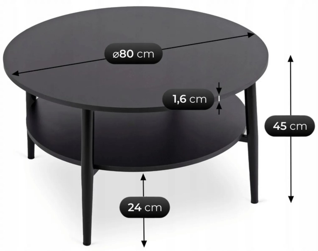 Stolik Kawowy Okrągły PAULO MAX 80 cm Czarny Nowoczesny Loft