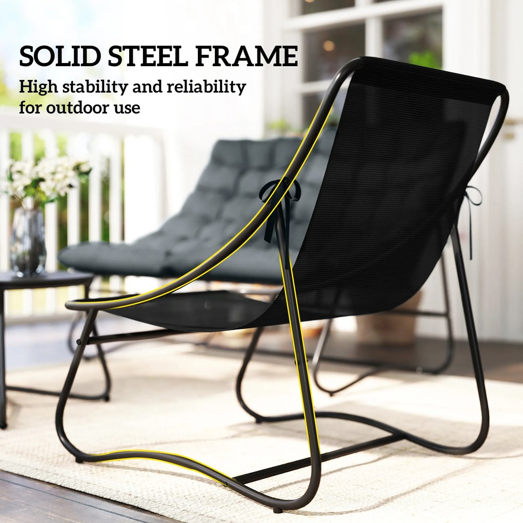 Outsunny Zestaw Mebli Ogrodowych dla 4 Osób, 2 Krzesła, 1 Sofa Dwuosobowa, 1 Stolik z Szkłem, Grube Poduszki, Stalowa Rama, na Taras, Szary