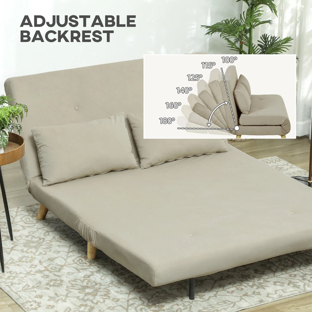 HOMCOM Relaksacyjna Sofa z Funkcją Spania, w zestawie 2 Poduszki, Wygląd Aksamitu, 130 x 78 x 79 cm, Beżowa