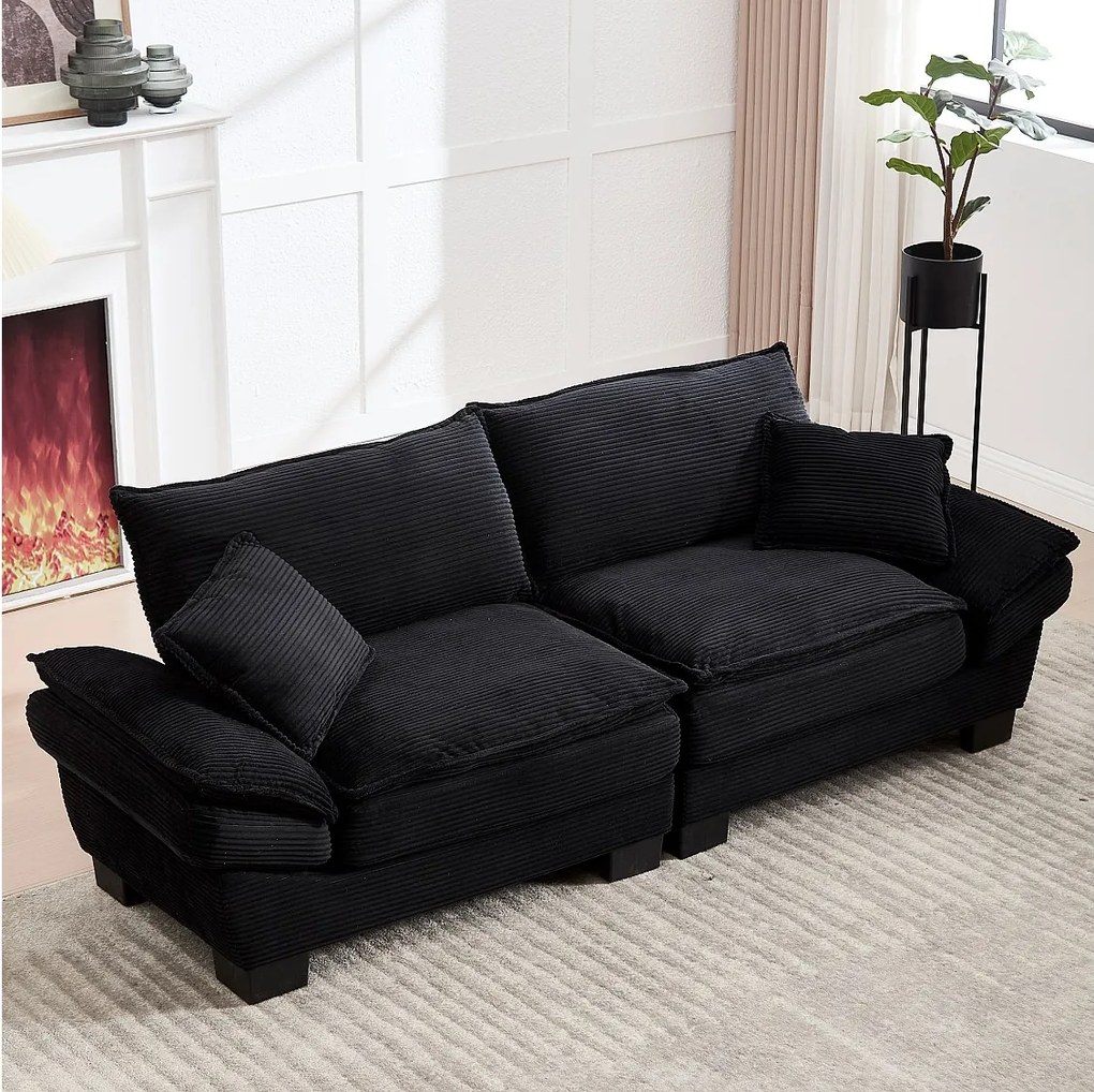Sofa 2-osobowa - Sofa prosta z poduszkami - czarna - do salonu i sypialni
