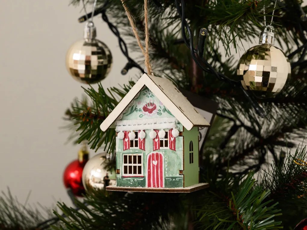 Wiszący domek bożonarodzeniowy CHRISTMAS HOUSE drewniany - więcej wariantów