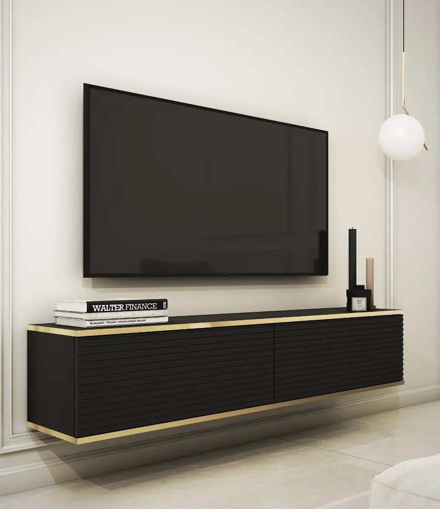Szafka RTV KARL 3D 135cm wisząca/stojąca czarny mat PIASKI Meble