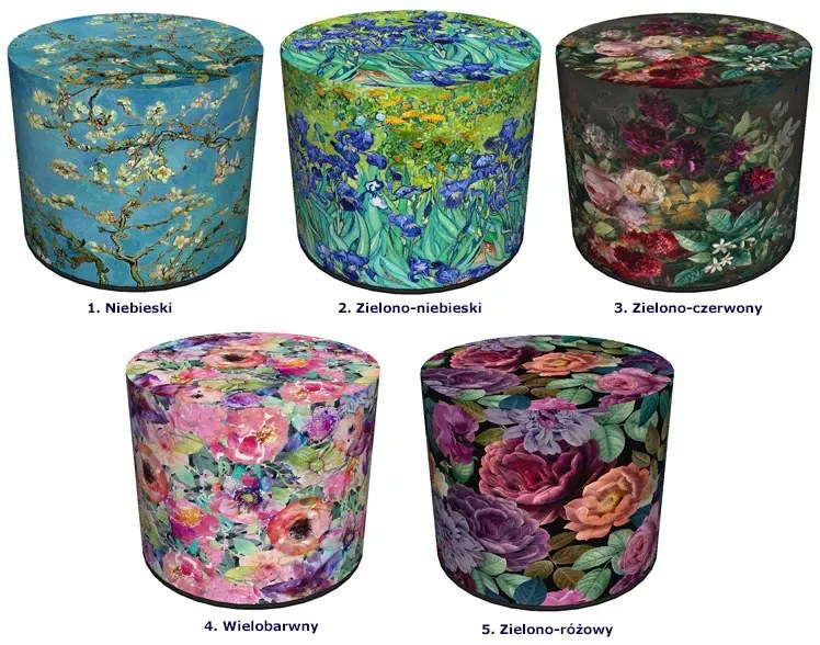 Okrągła tapicerowana niebieska pufa z drzewkiem H0-A50