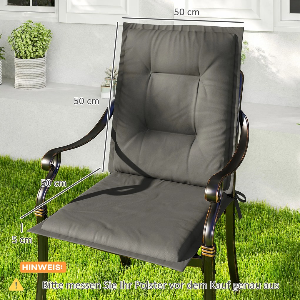 Outsunny Zestaw 4 Poduszek na Siedzenia 108 x 50 x 5 cm z Paskami, Do Użytku Wewnątrz i Na Zewnątrz, Jasnoszary