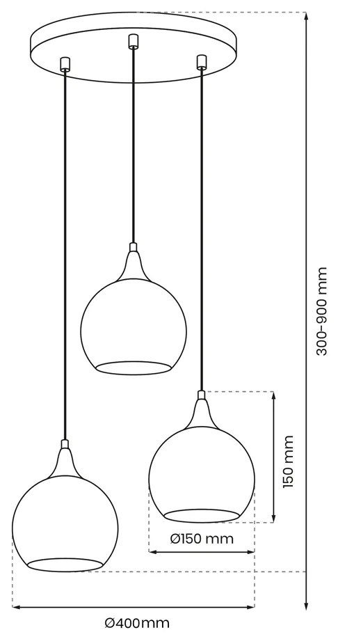 Lampa wisząca MONTE SILVER 3xE27, potrójna, na kole 3 kule, dymione szkło